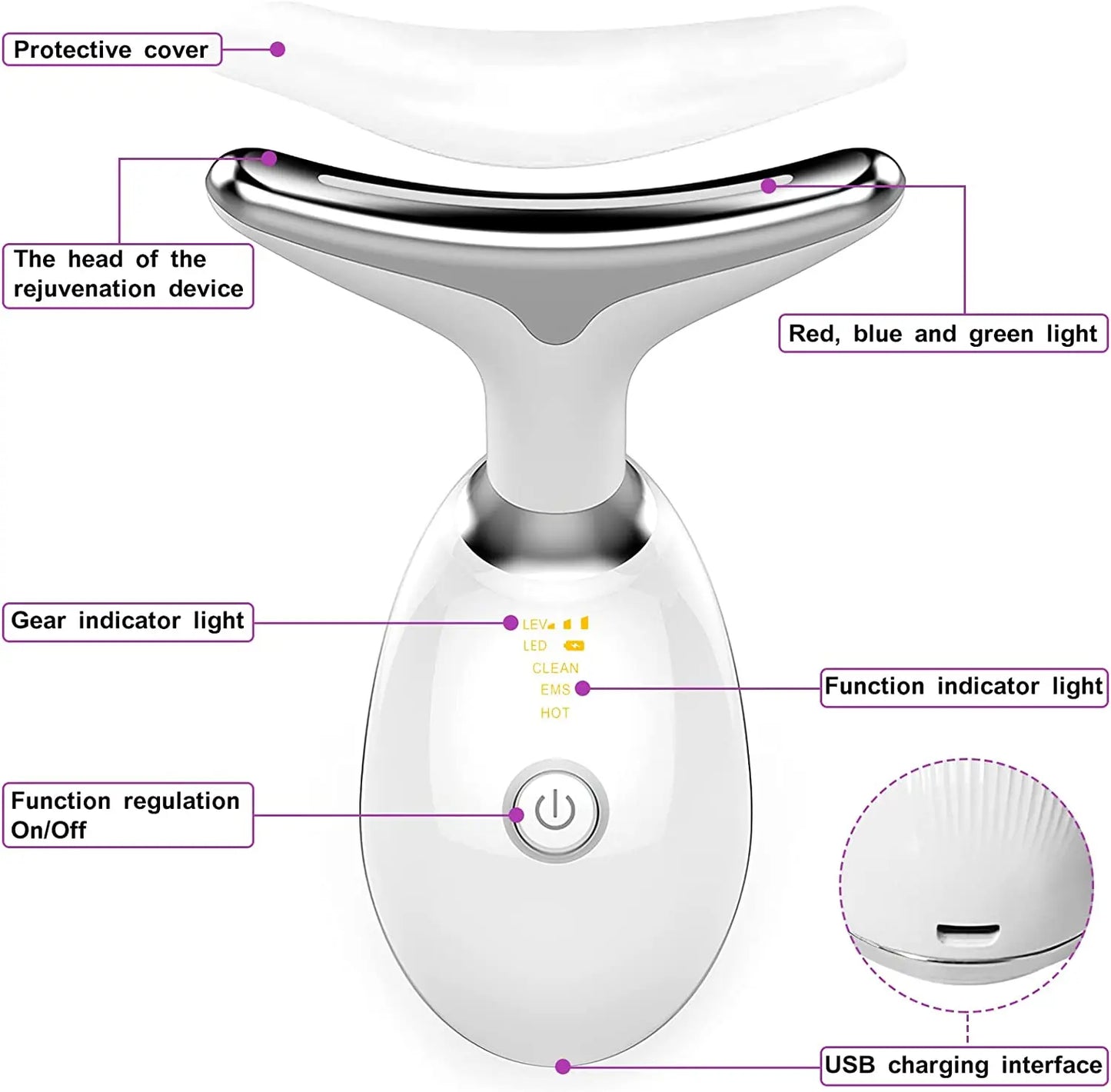 Neck Massager Facial Lift Three Light Modes Electric Skin Tightening Device LED Beauty Instrument